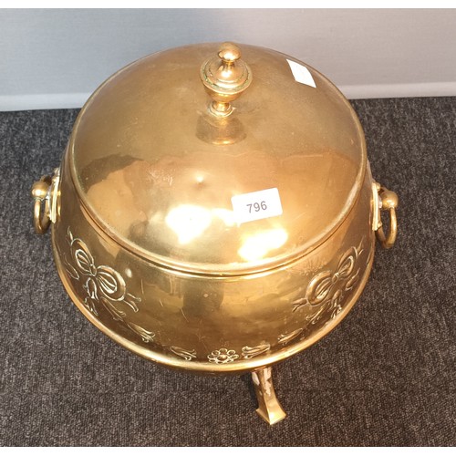 796 - Brass lidded circular coal box