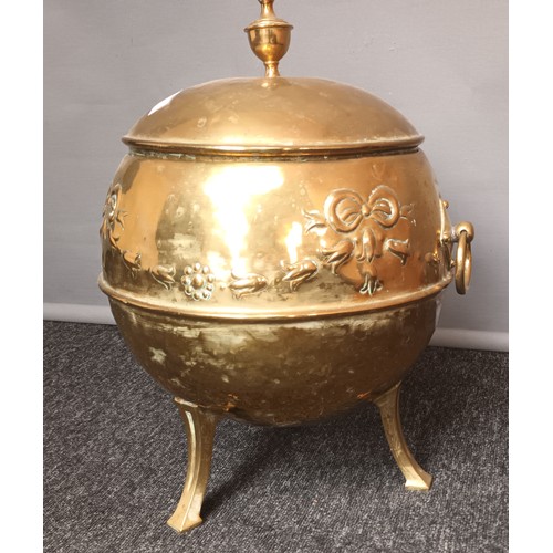 796 - Brass lidded circular coal box