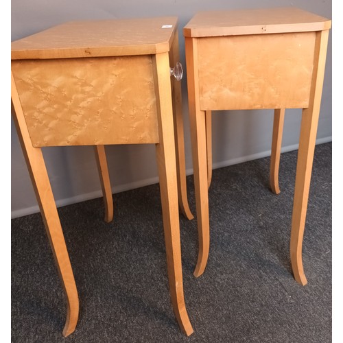 815 - Maple side tables, the rectangular tops above single drawers, raised on outswept legs (69x46x30cm)