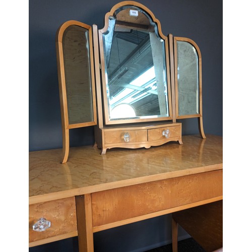 816 - Maple dressing table, three way mirror and cushioned stool