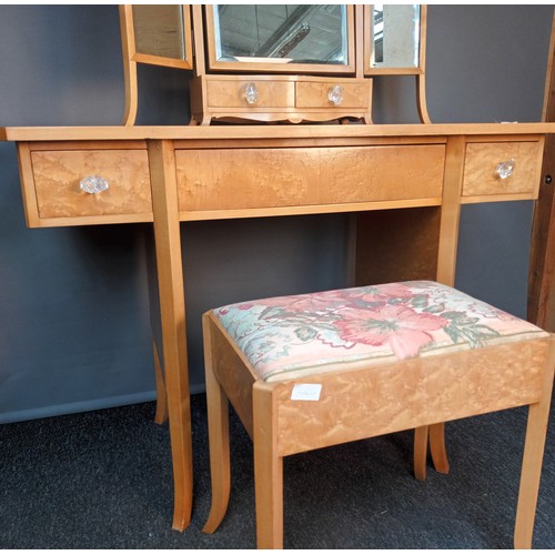 816 - Maple dressing table, three way mirror and cushioned stool