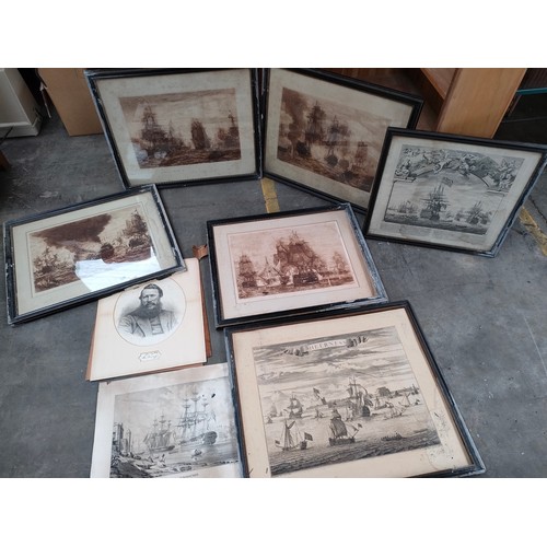 319 - Selection of antique 19th century engravings depicting Sherness ships scenes , various ship scenes ,... 