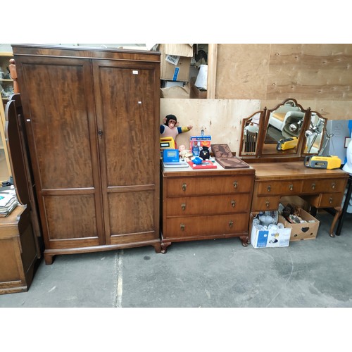 318 - Three items of bedroom furniture, to include double wardrobe, dressing table chest with three way mi... 