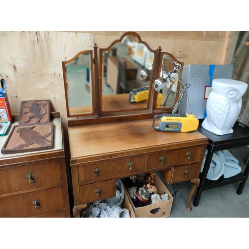 318 - Three items of bedroom furniture, to include double wardrobe, dressing table chest with three way mi... 