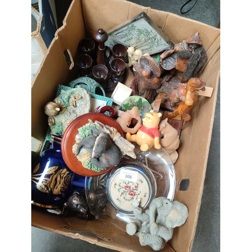 306 - Box of collectables includes border fine arts otter figure , wooden figures etc.