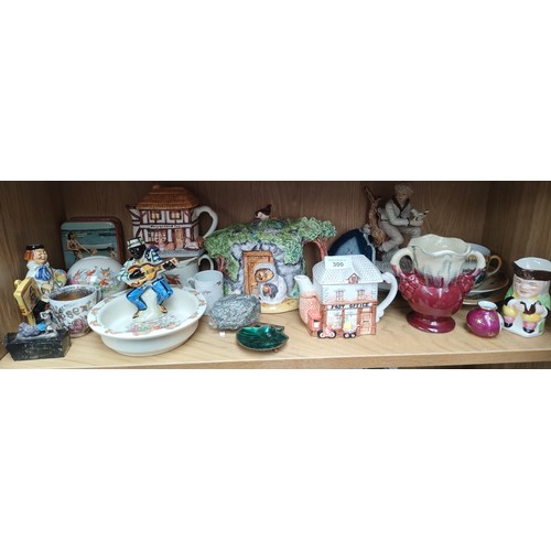 300 - Shelf of collectables to include collectable Beatrix Potter tea pot etc .