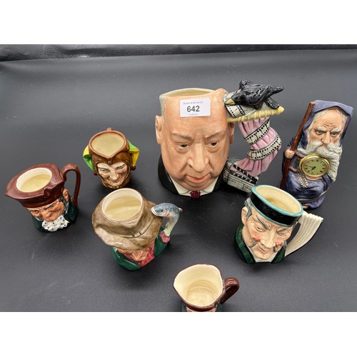 642 - A Collection of seven various Royal Doulton Toby jugs to include Jester, Two Old Charley, The Poache... 