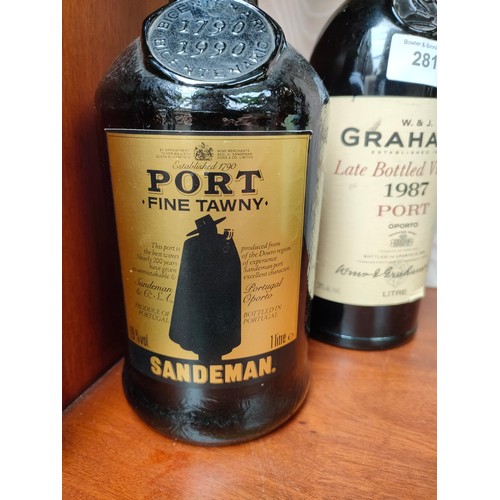 281 - Bottle of W&J Grahams 1987 port together with 1990 bottle of Sandeman tawny port .