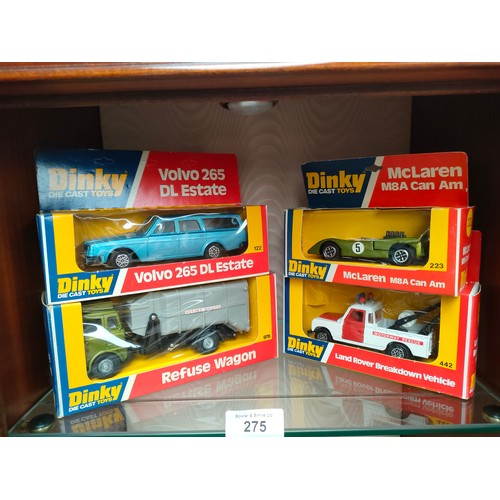 275 - 4 Early boxed dinky vehicles includes McLaren m8a model , land rover with breakdown service etc .