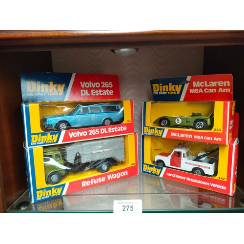 275 - 4 Early boxed dinky vehicles includes McLaren m8a model , land rover with breakdown service etc .