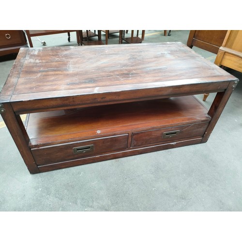 253 - Solid wood 2 drawer table .