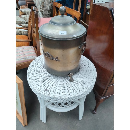 241 - Painted wicker occasional table together with coal scuttle .