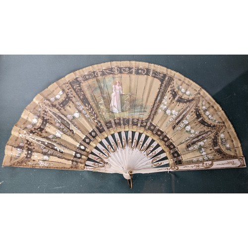 680 - Antique hand painted fan within 3d frame [ 45.5x54cm