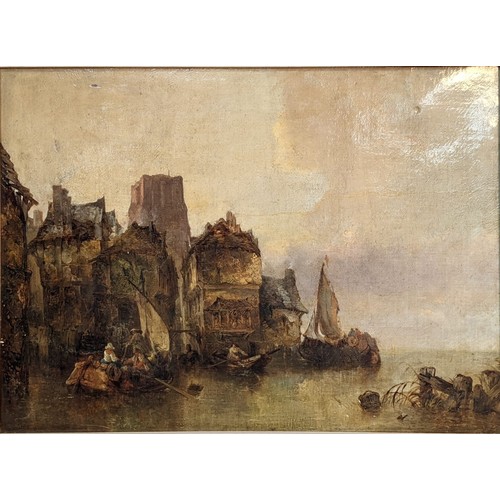 681 - Oil on canvas depicting boat scene, signed [56x71.5cm]