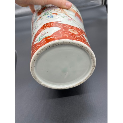 704 - A Chinese hand painted panel vase. [Repaired to rim] [55cm high] [Will not post]