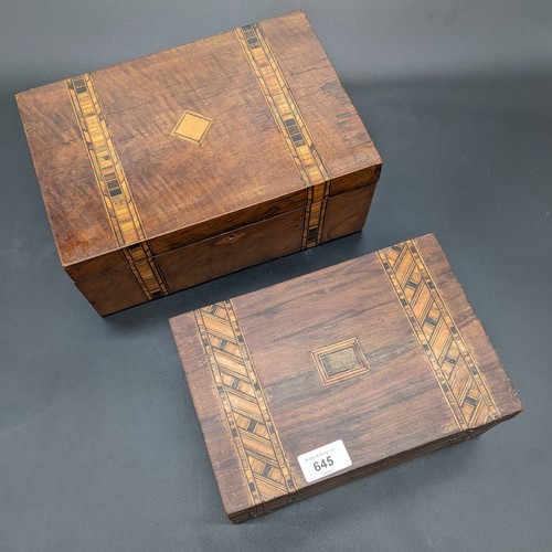 645 - Lot of two antique parquetry inlay jewellery boxes