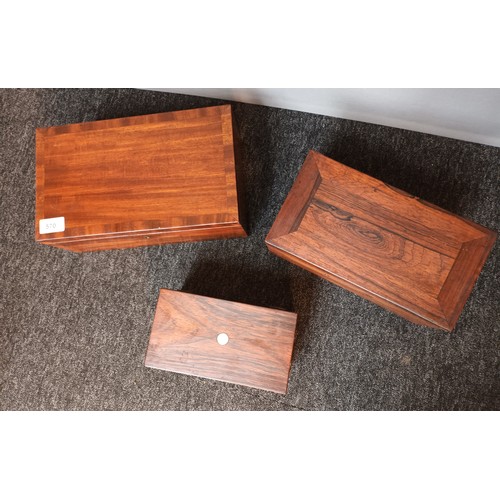 570 - Three various antique tea caddy boxes, two made from rosewood and the other made from mahogany. [Wil... 