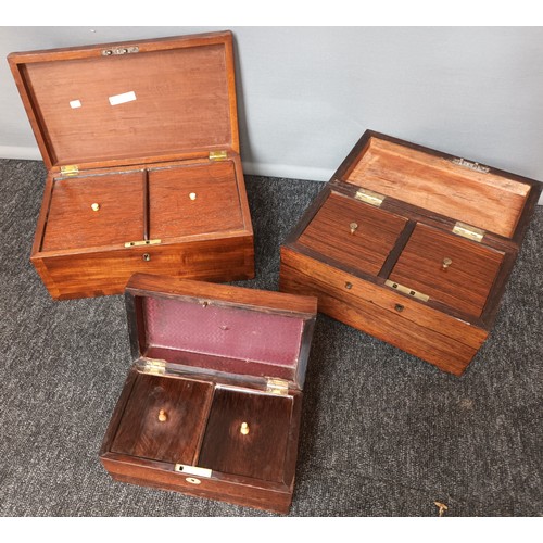 570 - Three various antique tea caddy boxes, two made from rosewood and the other made from mahogany. [Wil... 