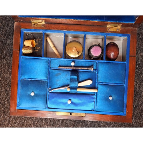 571 - 19th century Marquetry inlaid travel writing slope fitted with interior drawer, containing collectab... 