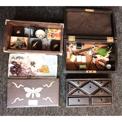 575 - Two Rosewood boxes, One having fitted interior drawers and contents, The other inlaid with butterfly... 