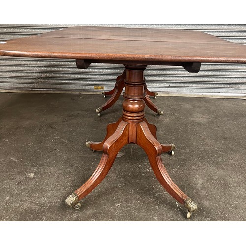 837 - 19th century extending table, the two d-ends separating to allow for inserting leaf, raised on two t... 