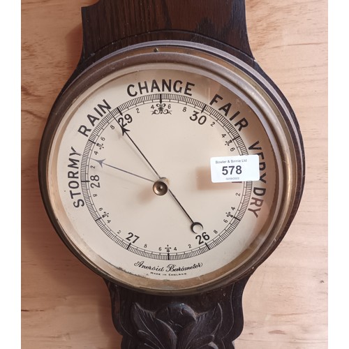 578 - Vintage Aneroid Barometer. Fitted with a mercury thermometer. [Will not post]