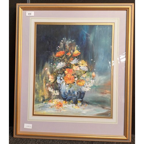 659 - Still life oil painting depicting flowers in a vase [L.Blackie] [67x58cm]