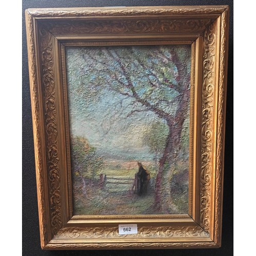 662 - Oil painting depicting a man in the countryside [signed]