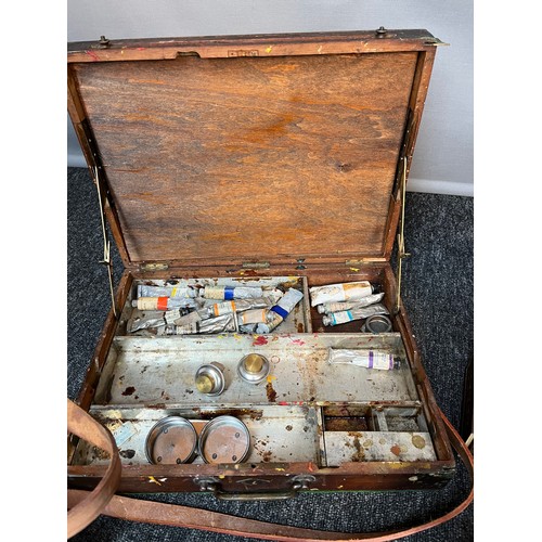 649 - Collection of antique/ vintage artists paint boxes and travel artist case. Includes The Student box ... 