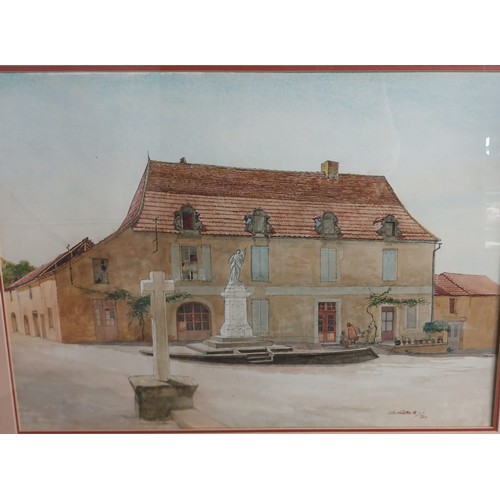 425 - Watercolour depicting  village scene signed and dated 1970. (67x84cm)