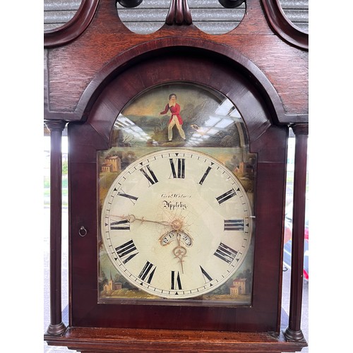 865 - 19th century Long cased grandfather clock, hand painted face, named clock maker George Wilson- Apple... 