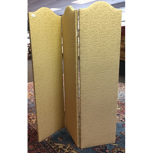 852 - Vintage three way screen designed with gold material and stud finish trims