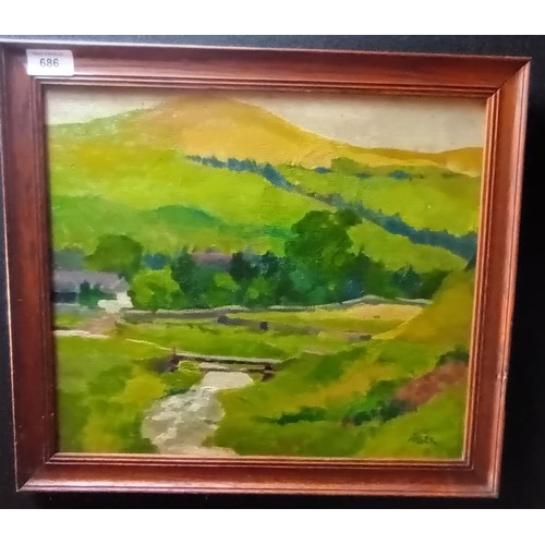 686 - Oil on board depicting a landscape Signed John Miller