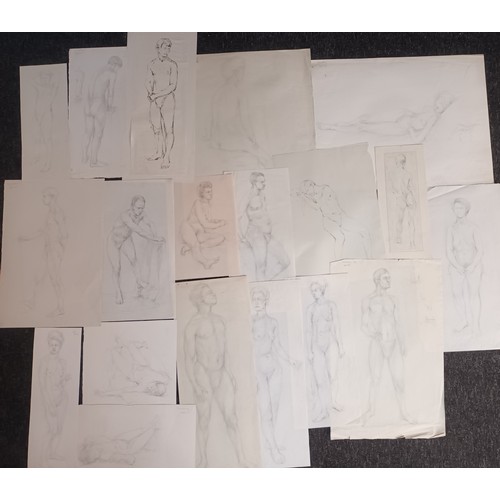 687 - A Folio of 61 life pencil drawings of naked subjects.