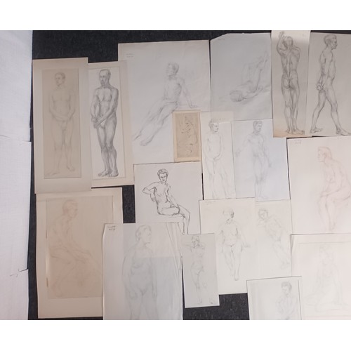 687 - A Folio of 61 life pencil drawings of naked subjects.