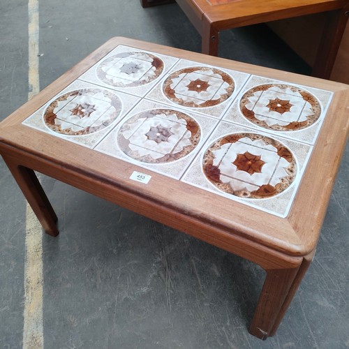 453 - G- Plan teak mid century coffee table with tile inserts.