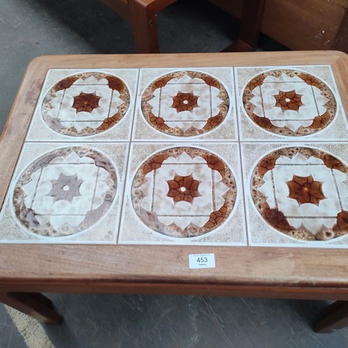 453 - G- Plan teak mid century coffee table with tile inserts.