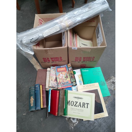 440 - Box of antique books together with box of piano books .