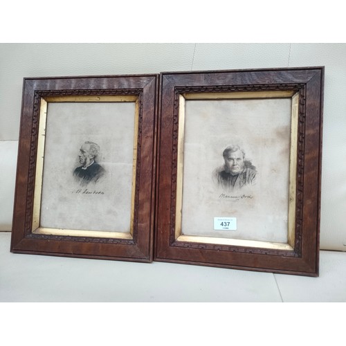 437 - 19th century engraving portraits of two gentleman set in oak framing .