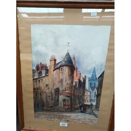 435 - Water colour depicting Wallace tower in street scene unsigned .