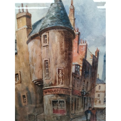 435 - Water colour depicting Wallace tower in street scene unsigned .