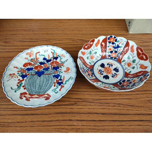 377 - Japanese early imari bowl together with Chinese plate .