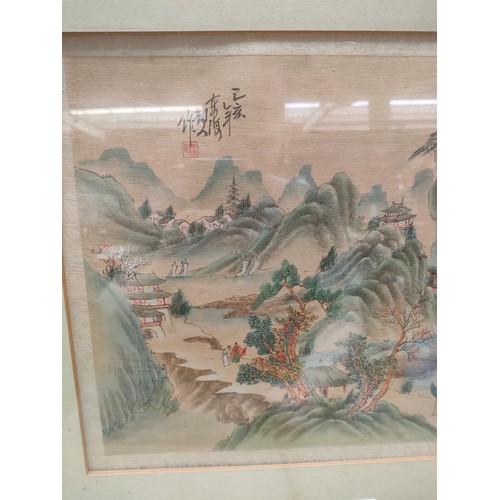 376 - Chinese painting on silk depicting countryside scene signed .