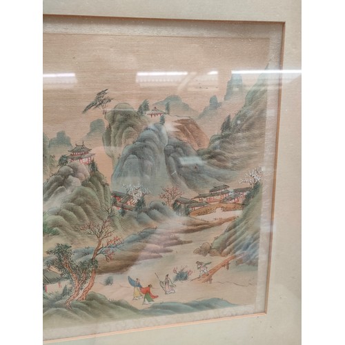 376 - Chinese painting on silk depicting countryside scene signed .