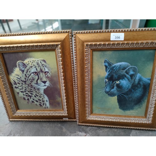 356 - Pair of Stephen Gayford wild cat prints framed, both signed in gold pen.