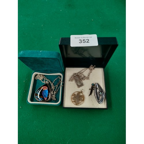 352 - Selection of silver jewellery includes silver ingot saint Christopher pendant etc .