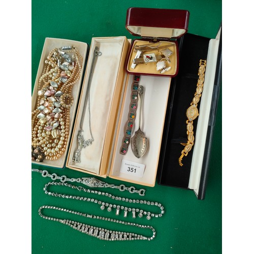 351 - Lot of jewellery to include ornate bracelet , simulated beads etc .