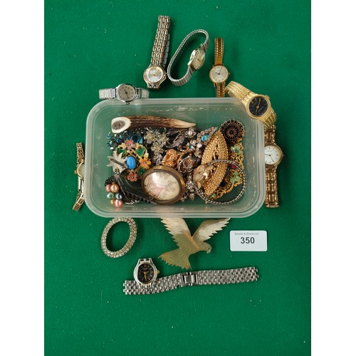 350 - Selection of vintage brooches and watches to include sekonda .