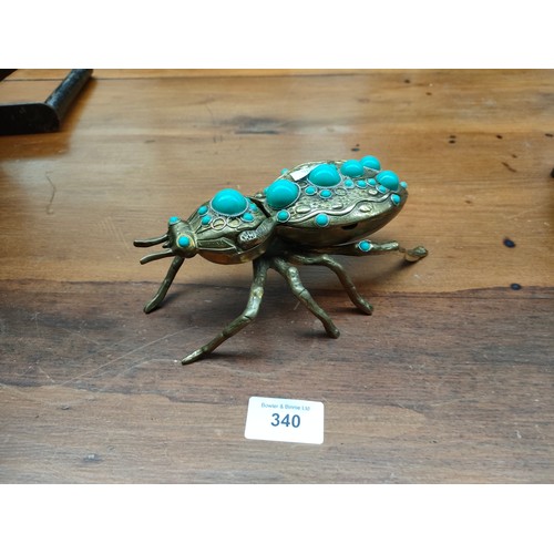 340 - Antique brass eastern large brass jewel insect preserve dish .