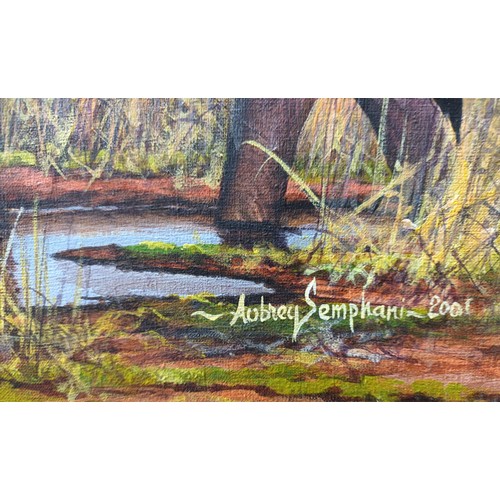 690 - Aubrey Semphani
Original oil painting depicting two Elephants at waterhole, Dated 2001. [47x61cm] [W... 